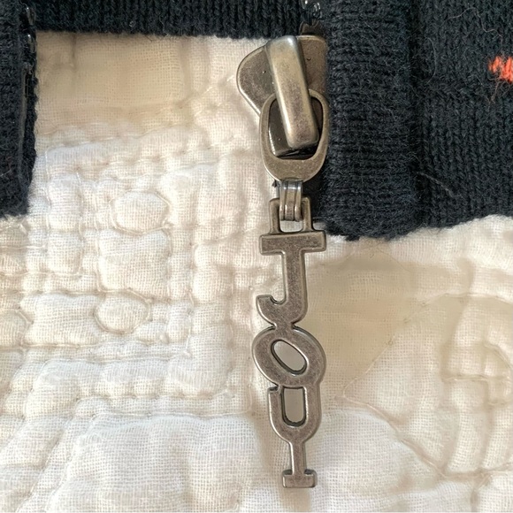 Coldwater Creek Cardigan Sweater Black Christmas 100% Cotton Spell Out Holiday L - Picture 7 of 12